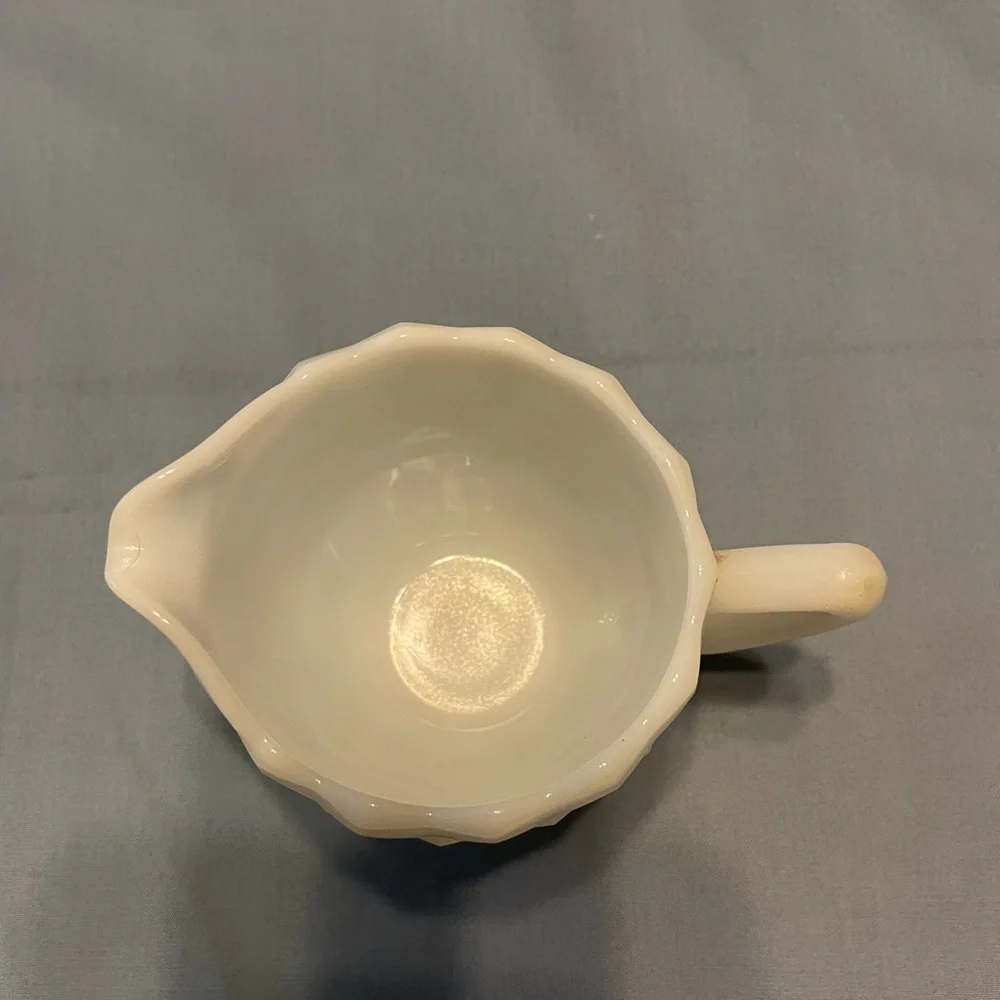 Vintage White Milk Glass Creamer and Open Sugar Bowl Set Cube or Cubist Pattern
